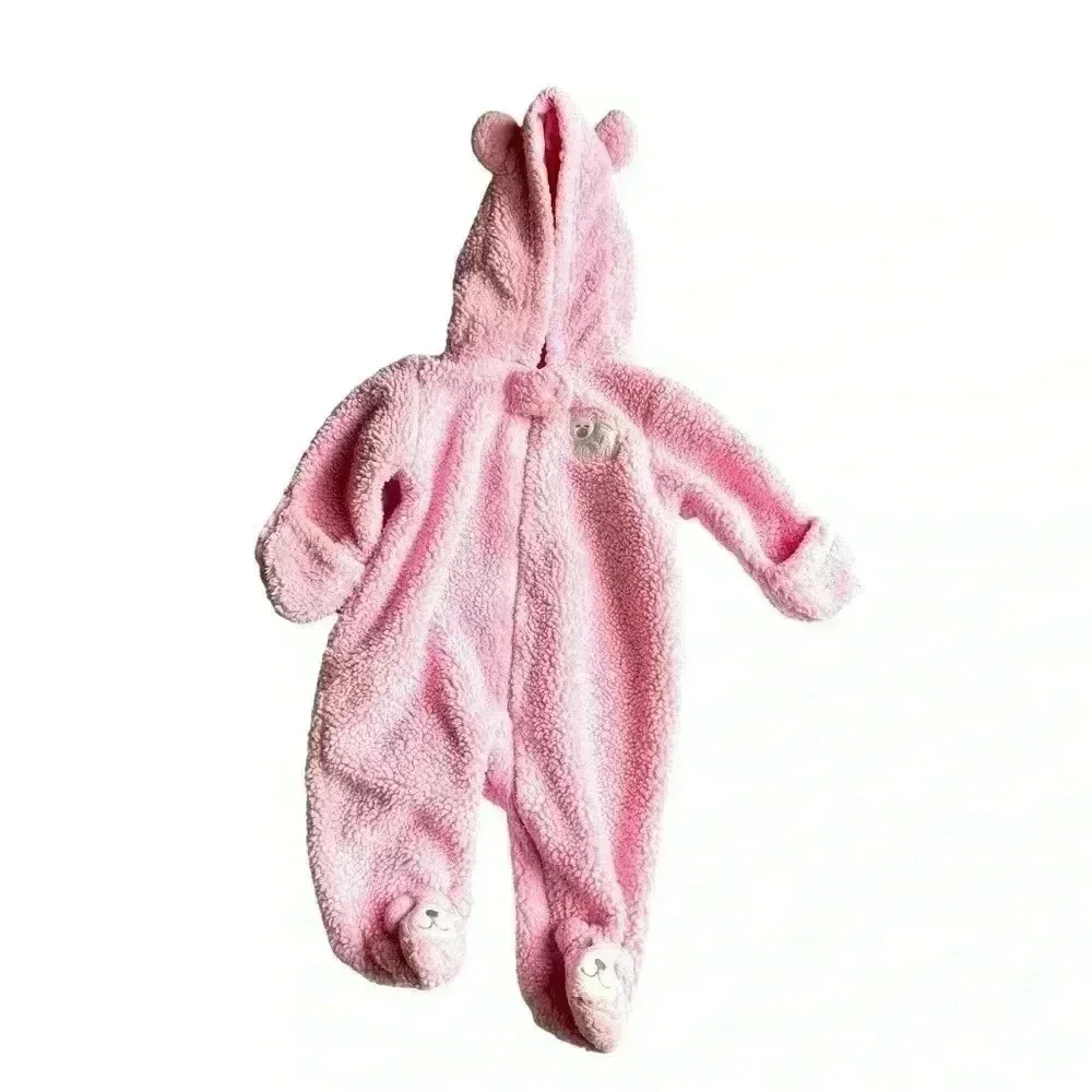 Carter’s Baby Girls Pink Hooded Plush Fleece Snowsuit Size 3 Months